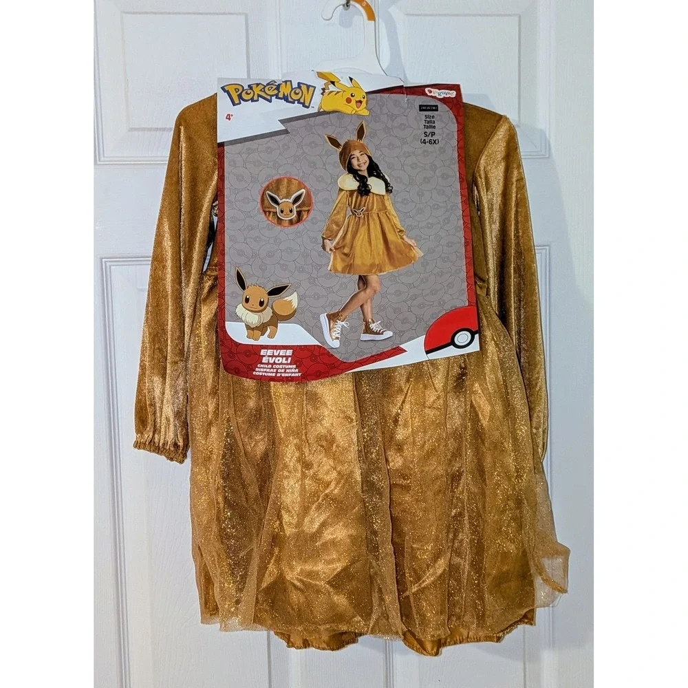 Pokemon Eevee Child Costume‎ Dress Hood Ears Halloween Party Size S/P 4-6X NEW